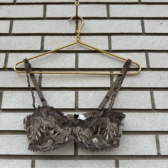 Chantelle Africa Sheer Mesh Demi Underwire Bra Mocha Brown Embroidered Lace 3695 - Picture 1 of 9